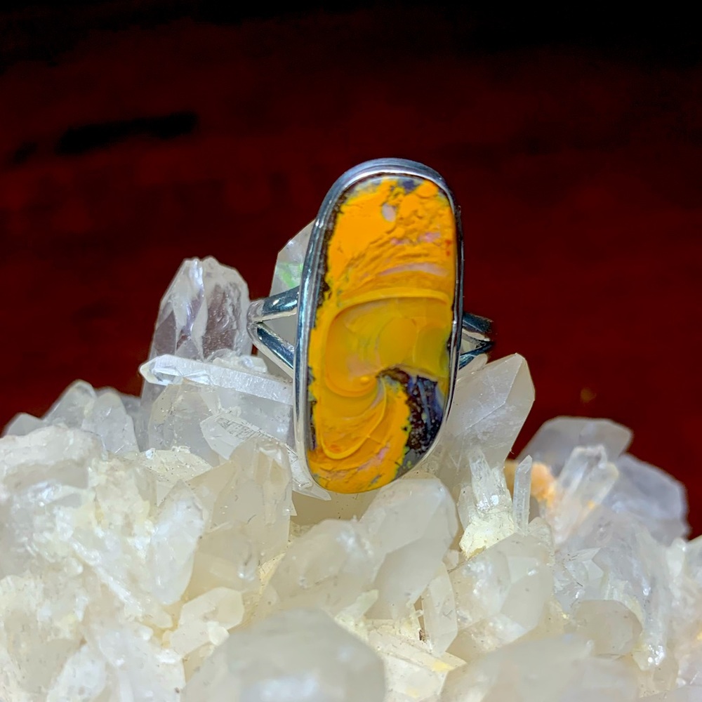 Solid sterling boulder opal ring